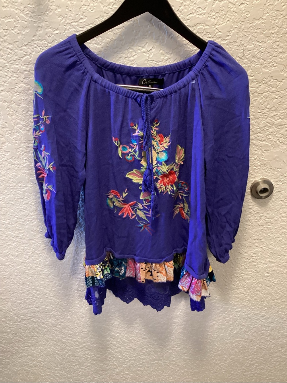 CALE Purple Embroidered Boho Peasant Tunic